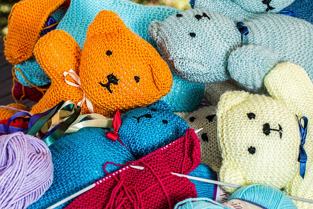 Pile of Knitted Bear Toys